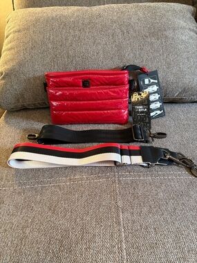 THINK ROYLN Red Quilted Crossbody Pouch with 2 Straps